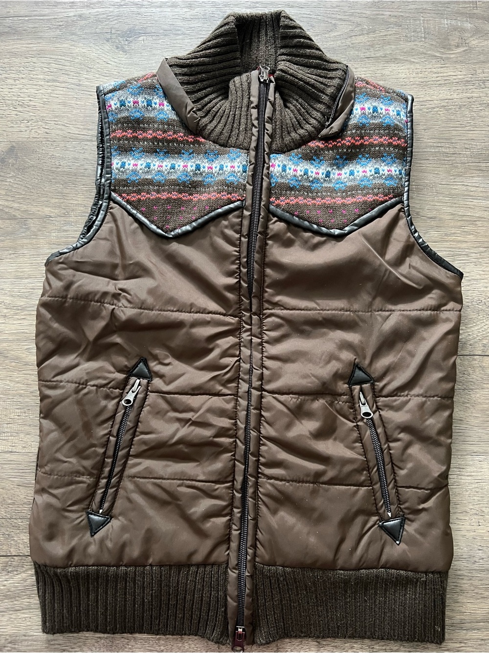Women’s Liv Outdoor Brown Quilted Vest with Fair Isle Yoke
